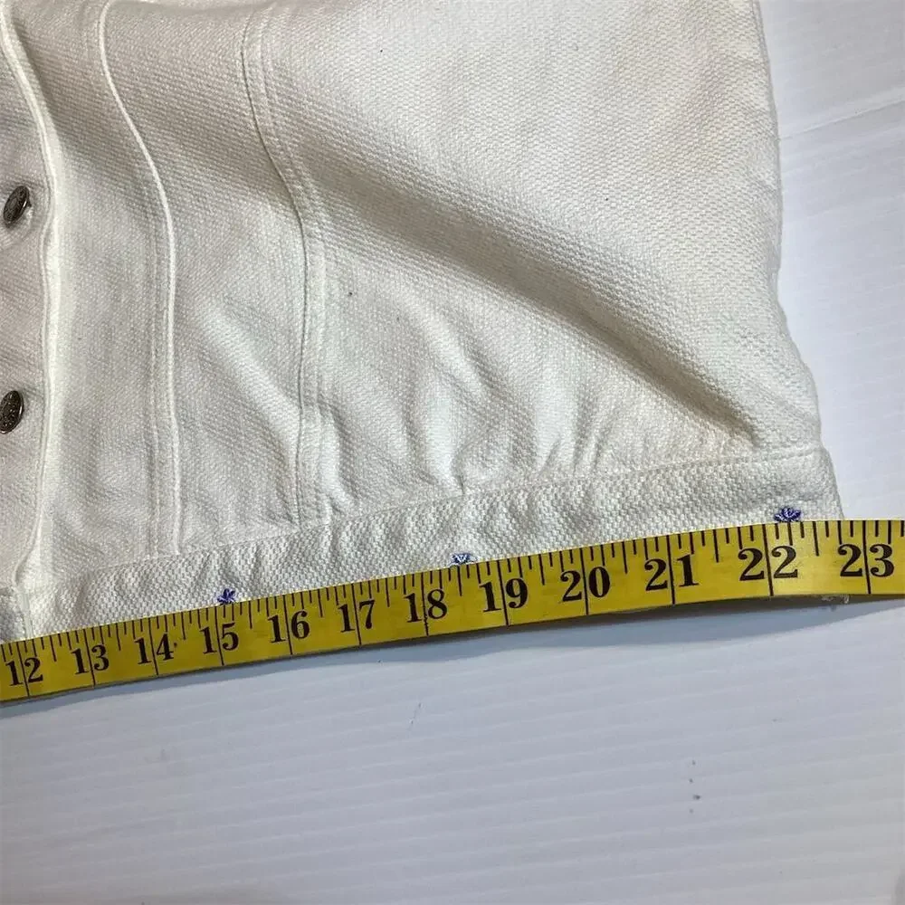 Denim &‎ Co Women's Ivory Floral Embroidered Denim Jacket Size L